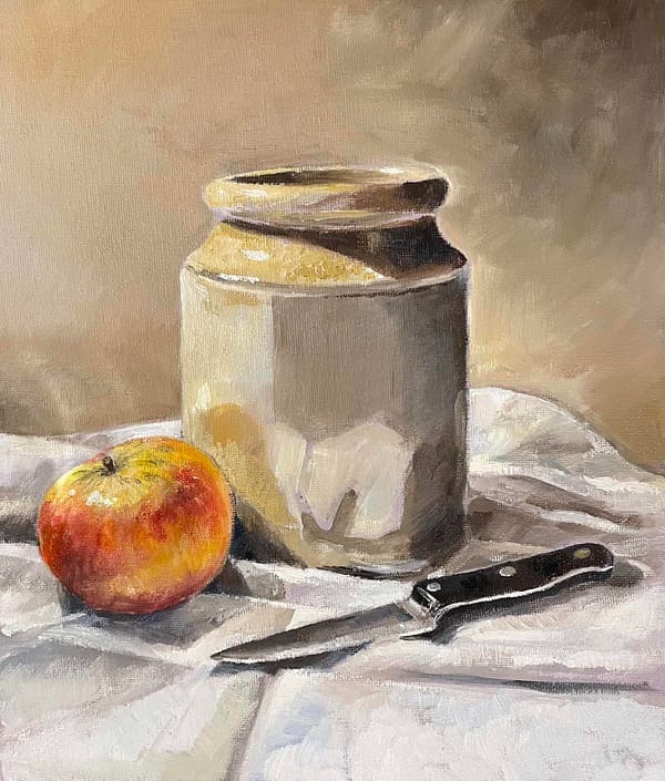 Earthenware Pot, with Apple and Knife